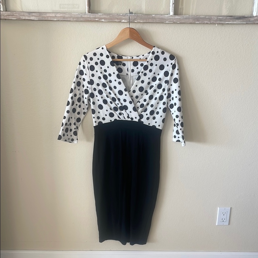 Black and White Sheath Dress with Plunge Neckline